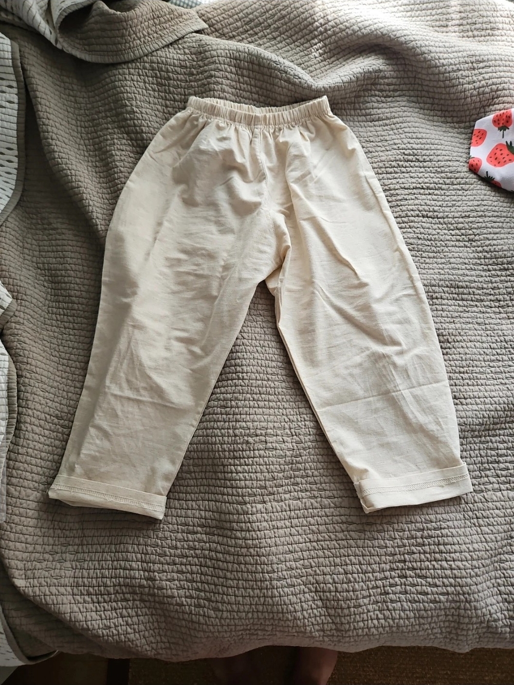 Kids Elastic-Waist Cream Cotton Casual Bottoms
